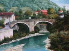 olio su tela 'ponte ligure' cm30x40