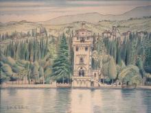 China e matite colorate 'Torre S. Marco - Gardone del Garda' 