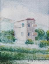 Pastelli a olio su carta 'Casa di collina, Genova' 