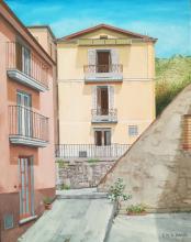 Olio su tela - 'Mammola, casa dei compianti suoceri (frontalmente) in Vico Annunziata 2'